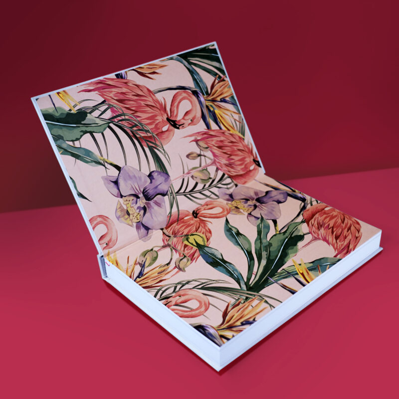 zadrukowana wyklejka - kwiaty i flamingi